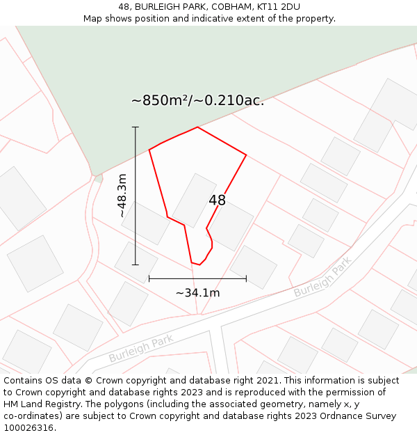 48, BURLEIGH PARK, COBHAM, KT11 2DU: Plot and title map