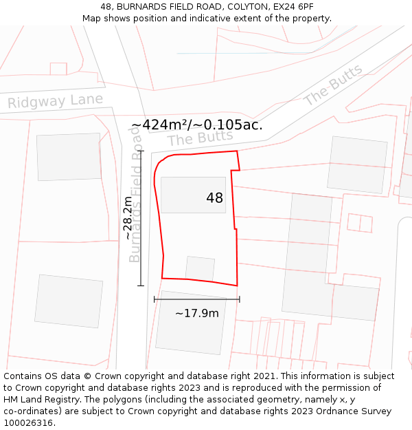 48, BURNARDS FIELD ROAD, COLYTON, EX24 6PF: Plot and title map