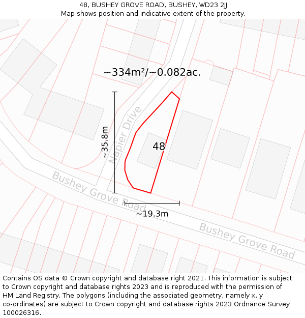 48, BUSHEY GROVE ROAD, BUSHEY, WD23 2JJ: Plot and title map