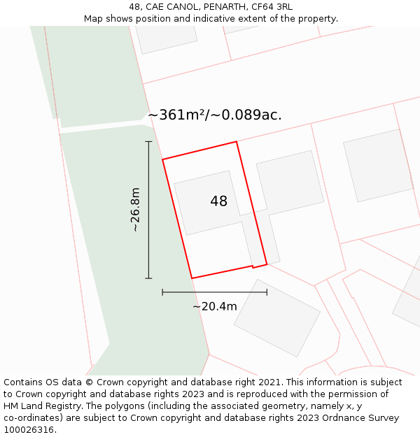 48, CAE CANOL, PENARTH, CF64 3RL: Plot and title map