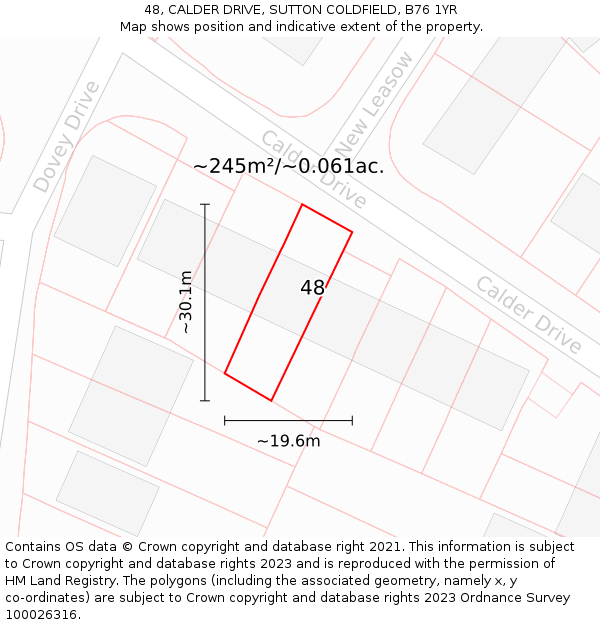 48, CALDER DRIVE, SUTTON COLDFIELD, B76 1YR: Plot and title map