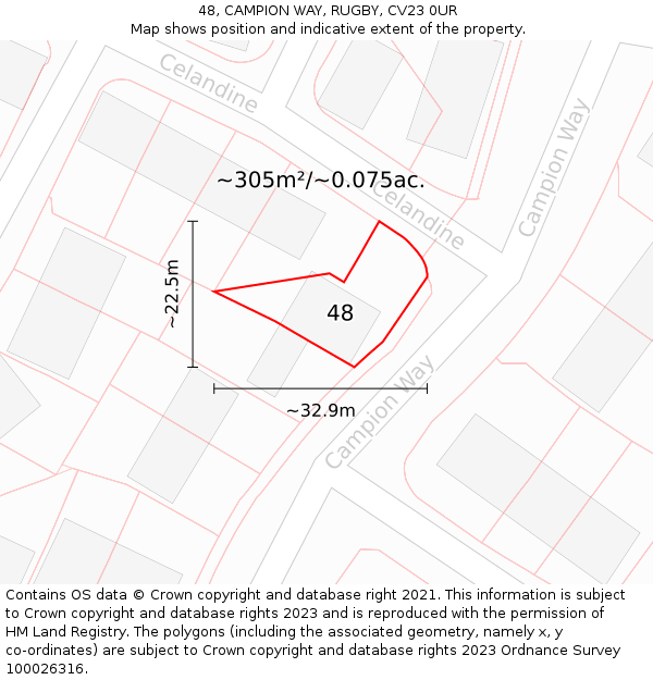 48, CAMPION WAY, RUGBY, CV23 0UR: Plot and title map