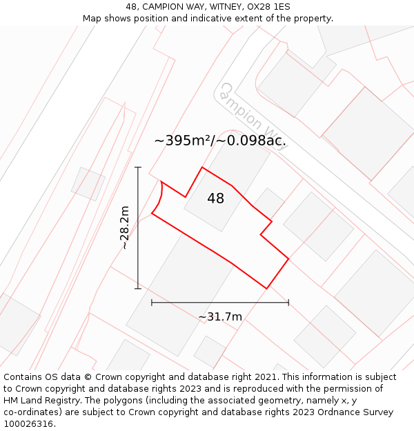 48, CAMPION WAY, WITNEY, OX28 1ES: Plot and title map