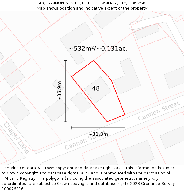 48, CANNON STREET, LITTLE DOWNHAM, ELY, CB6 2SR: Plot and title map