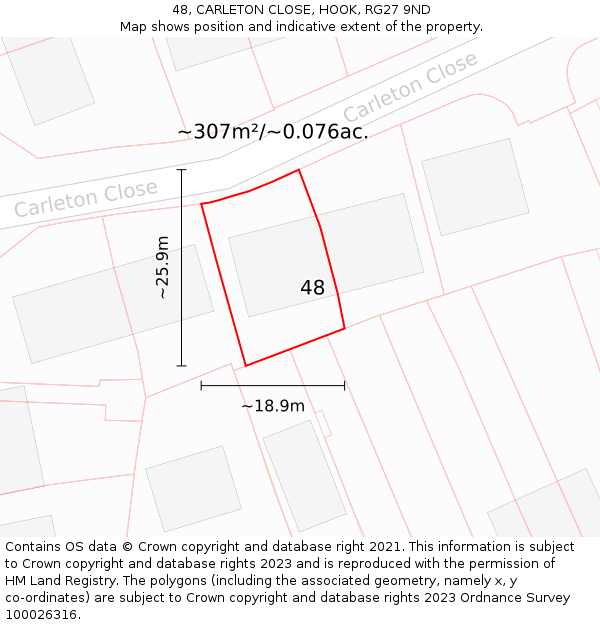 48, CARLETON CLOSE, HOOK, RG27 9ND: Plot and title map