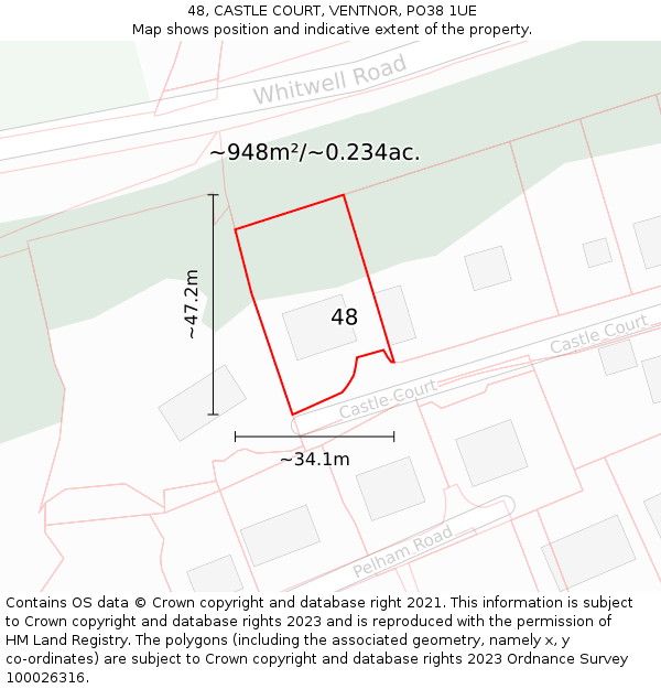 48, CASTLE COURT, VENTNOR, PO38 1UE: Plot and title map