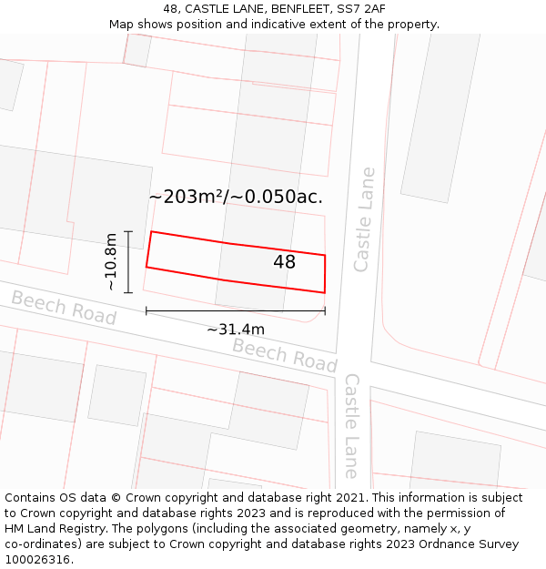 48, CASTLE LANE, BENFLEET, SS7 2AF: Plot and title map