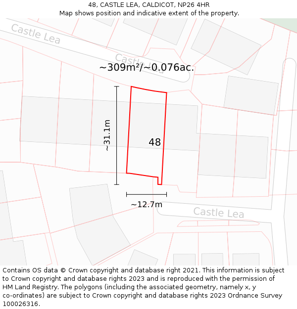 48, CASTLE LEA, CALDICOT, NP26 4HR: Plot and title map