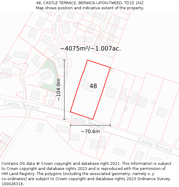 48, CASTLE TERRACE, BERWICK-UPON-TWEED, TD15 1NZ: Plot and title map