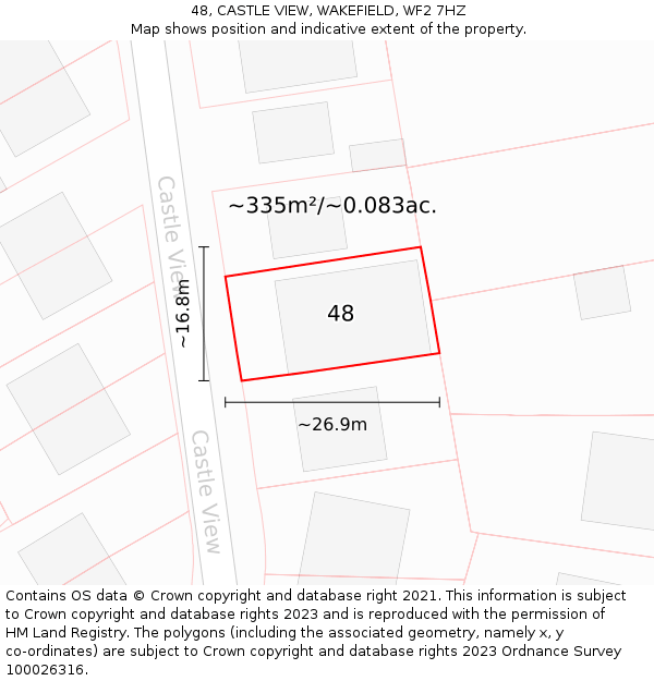 48, CASTLE VIEW, WAKEFIELD, WF2 7HZ: Plot and title map