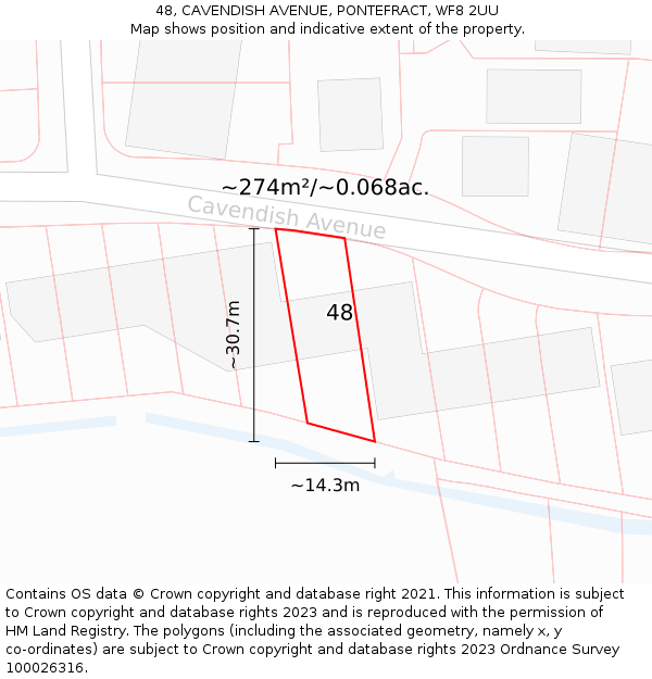 48, CAVENDISH AVENUE, PONTEFRACT, WF8 2UU: Plot and title map