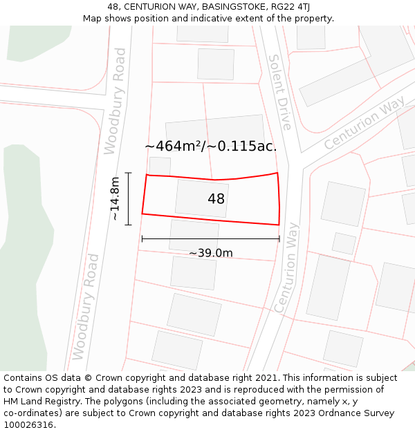 48, CENTURION WAY, BASINGSTOKE, RG22 4TJ: Plot and title map