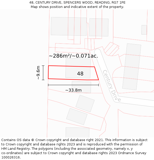 48, CENTURY DRIVE, SPENCERS WOOD, READING, RG7 1PE: Plot and title map