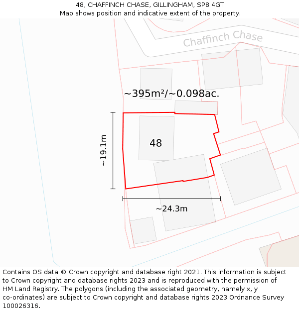 48, CHAFFINCH CHASE, GILLINGHAM, SP8 4GT: Plot and title map