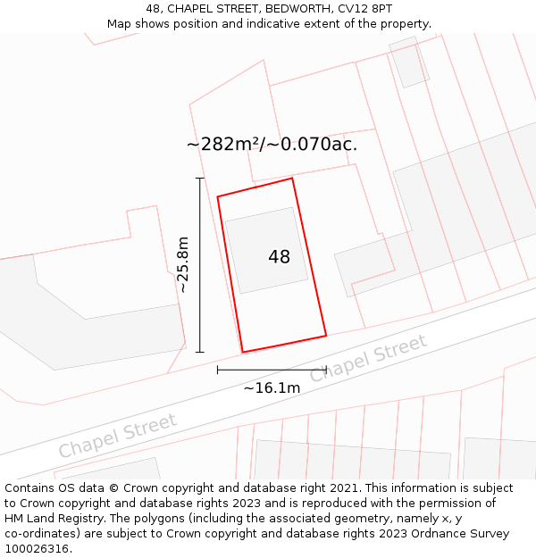 48, CHAPEL STREET, BEDWORTH, CV12 8PT: Plot and title map