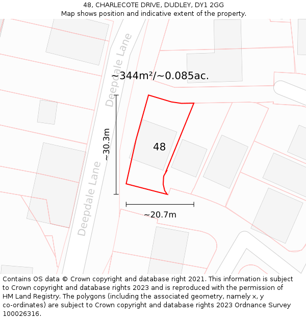 48, CHARLECOTE DRIVE, DUDLEY, DY1 2GG: Plot and title map