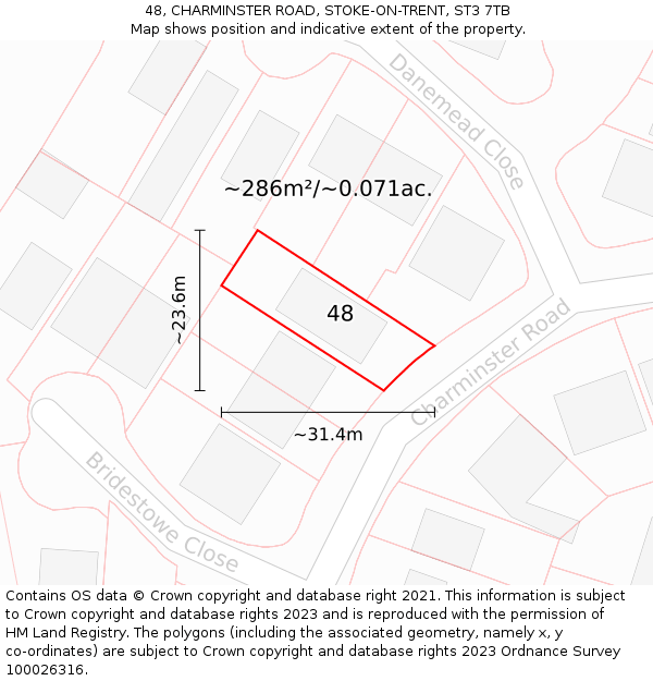 48, CHARMINSTER ROAD, STOKE-ON-TRENT, ST3 7TB: Plot and title map