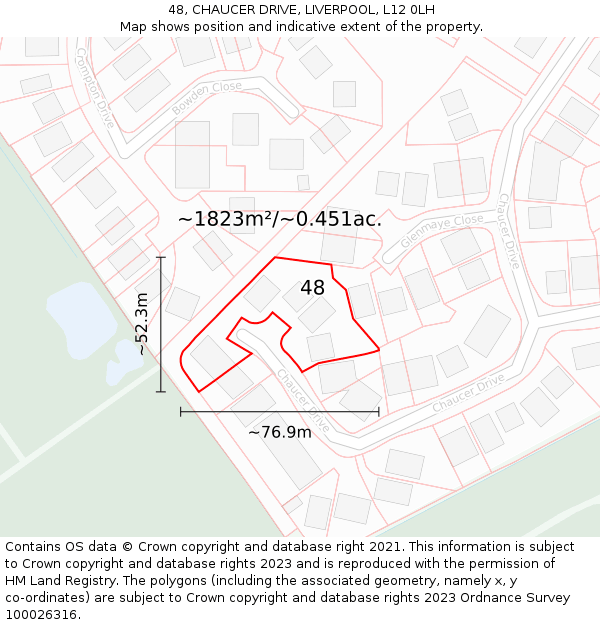 48, CHAUCER DRIVE, LIVERPOOL, L12 0LH: Plot and title map