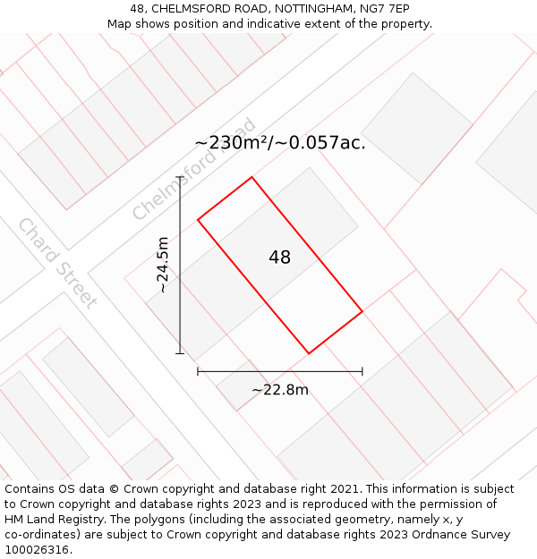 48, CHELMSFORD ROAD, NOTTINGHAM, NG7 7EP: Plot and title map