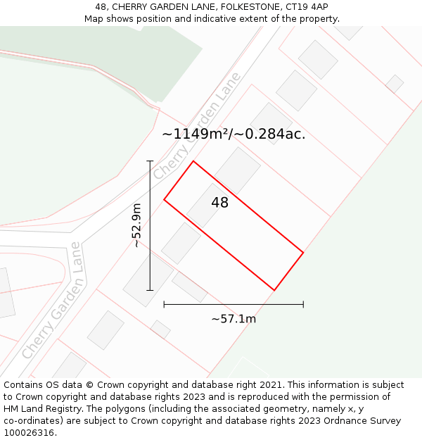 48, CHERRY GARDEN LANE, FOLKESTONE, CT19 4AP: Plot and title map