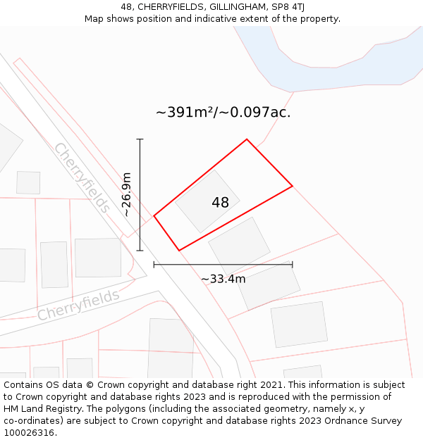 48, CHERRYFIELDS, GILLINGHAM, SP8 4TJ: Plot and title map