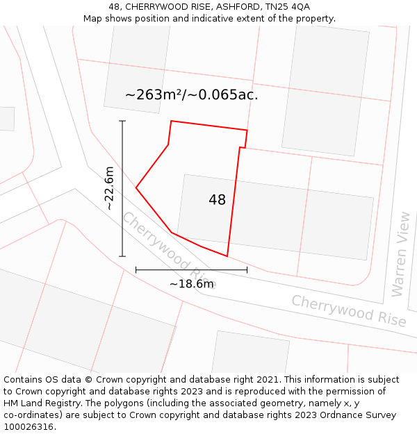 48, CHERRYWOOD RISE, ASHFORD, TN25 4QA: Plot and title map