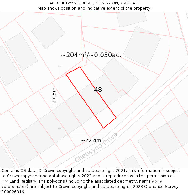 48, CHETWYND DRIVE, NUNEATON, CV11 4TF: Plot and title map