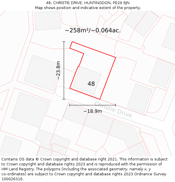 48, CHRISTIE DRIVE, HUNTINGDON, PE29 6JN: Plot and title map