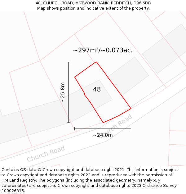 48, CHURCH ROAD, ASTWOOD BANK, REDDITCH, B96 6DD: Plot and title map