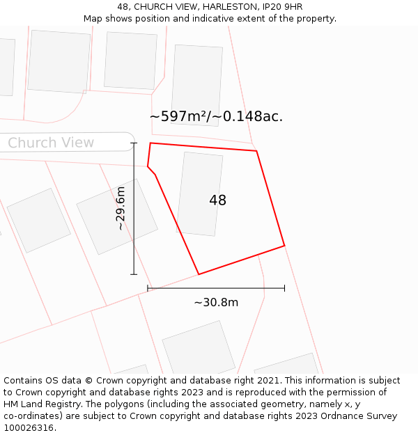 48, CHURCH VIEW, HARLESTON, IP20 9HR: Plot and title map