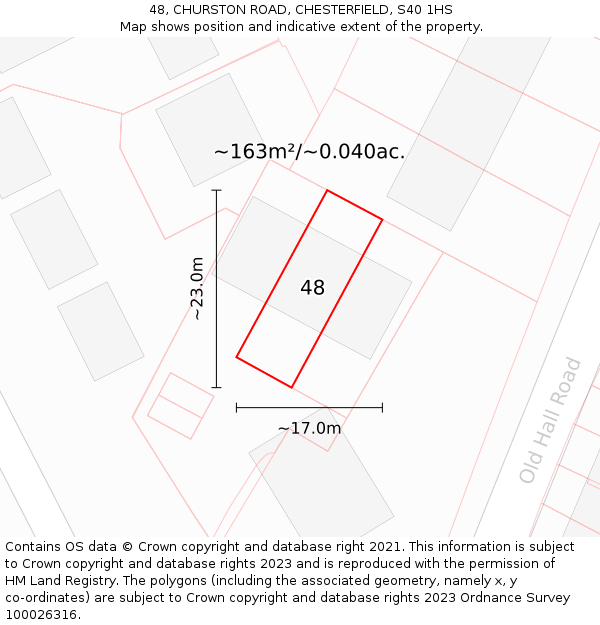 48, CHURSTON ROAD, CHESTERFIELD, S40 1HS: Plot and title map