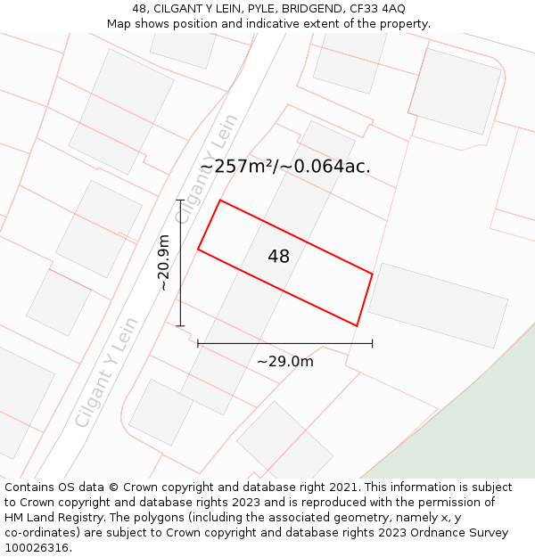 48, CILGANT Y LEIN, PYLE, BRIDGEND, CF33 4AQ: Plot and title map