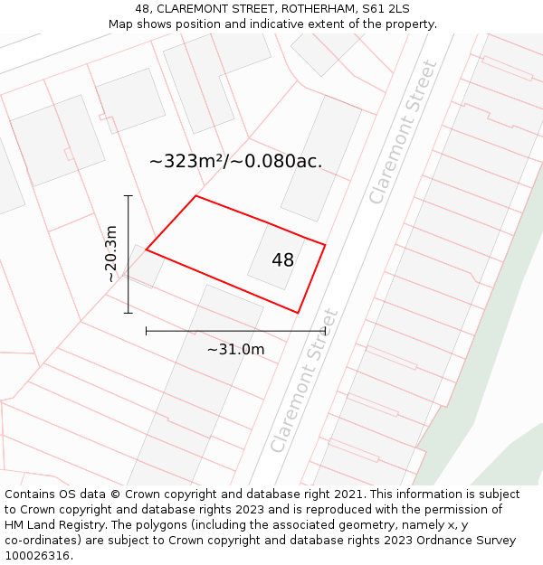 48, CLAREMONT STREET, ROTHERHAM, S61 2LS: Plot and title map