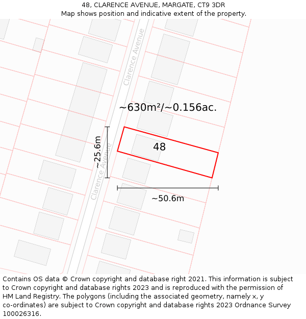 48, CLARENCE AVENUE, MARGATE, CT9 3DR: Plot and title map