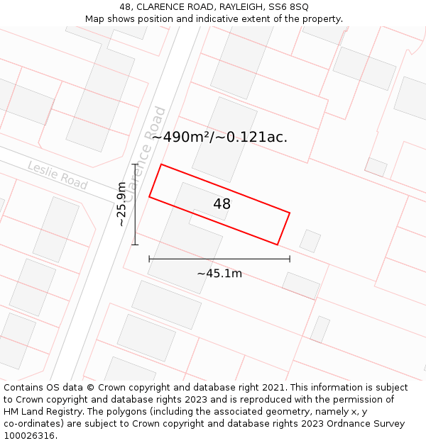48, CLARENCE ROAD, RAYLEIGH, SS6 8SQ: Plot and title map