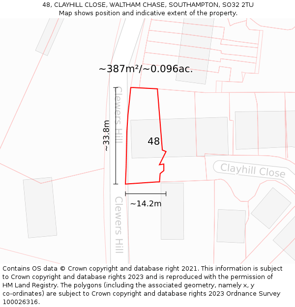 48, CLAYHILL CLOSE, WALTHAM CHASE, SOUTHAMPTON, SO32 2TU: Plot and title map