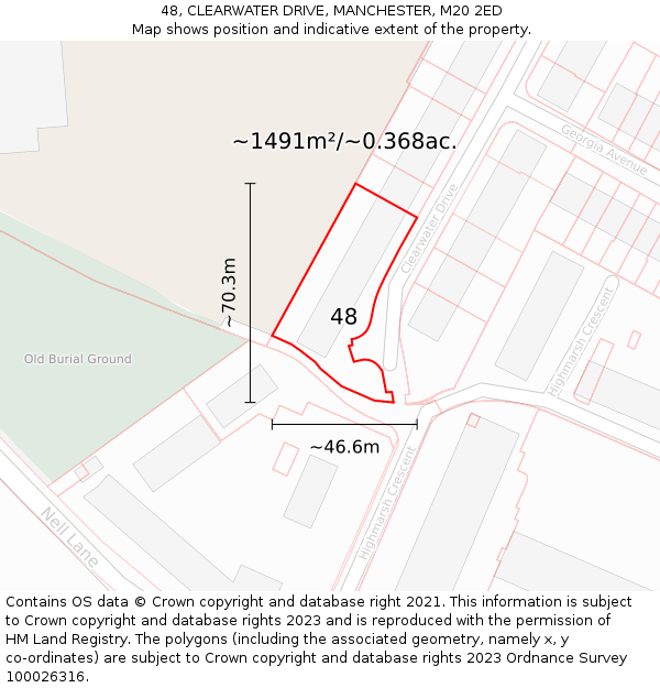 48, CLEARWATER DRIVE, MANCHESTER, M20 2ED: Plot and title map