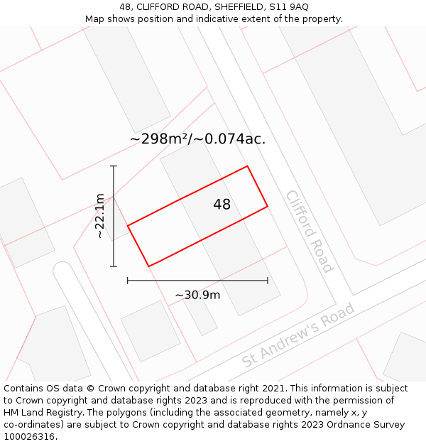 48, CLIFFORD ROAD, SHEFFIELD, S11 9AQ: Plot and title map