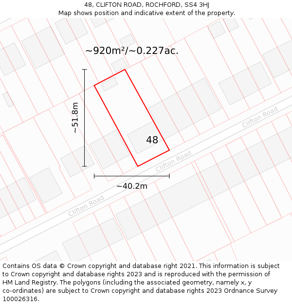 48, CLIFTON ROAD, ROCHFORD, SS4 3HJ: Plot and title map