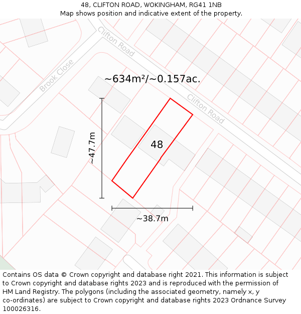 48, CLIFTON ROAD, WOKINGHAM, RG41 1NB: Plot and title map