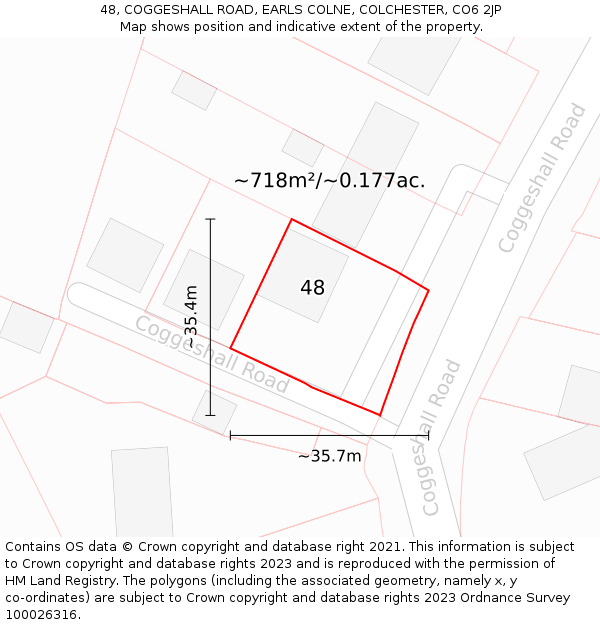 48, COGGESHALL ROAD, EARLS COLNE, COLCHESTER, CO6 2JP: Plot and title map