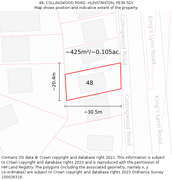 48, COLLINGWOOD ROAD, HUNSTANTON, PE36 5DY: Plot and title map