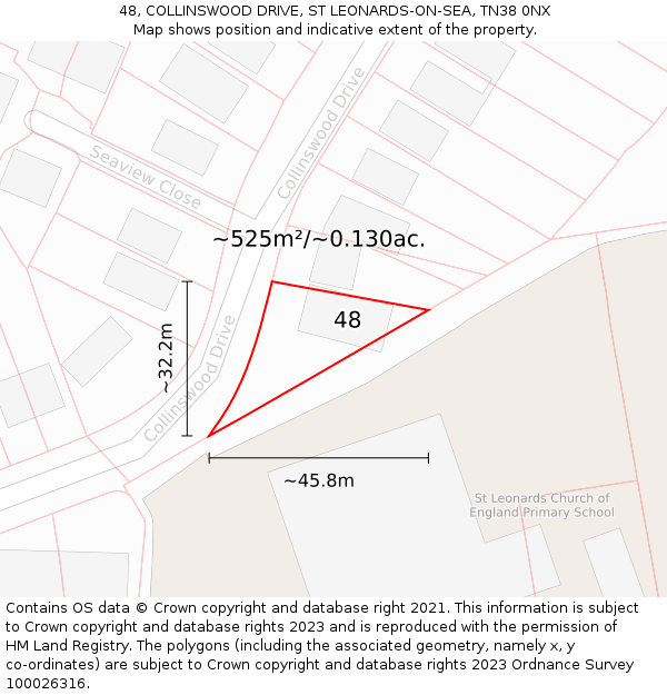 48, COLLINSWOOD DRIVE, ST LEONARDS-ON-SEA, TN38 0NX: Plot and title map