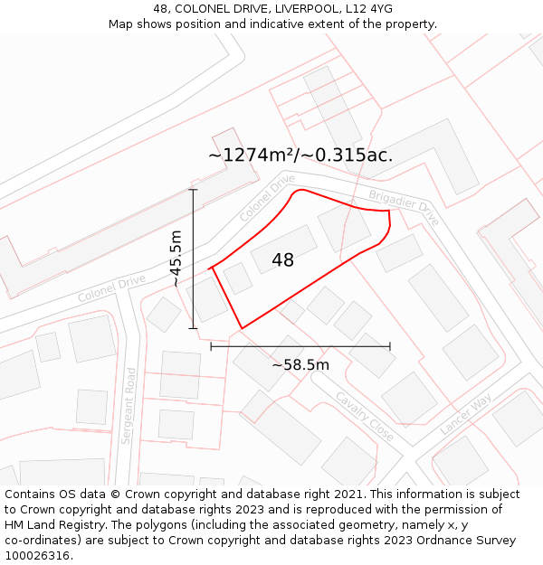 48, COLONEL DRIVE, LIVERPOOL, L12 4YG: Plot and title map