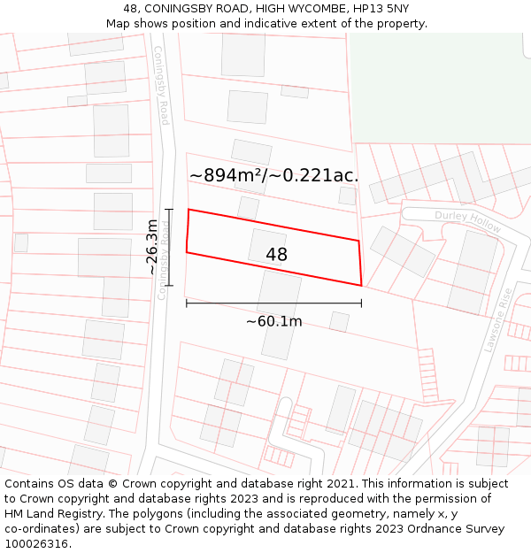 48, CONINGSBY ROAD, HIGH WYCOMBE, HP13 5NY: Plot and title map