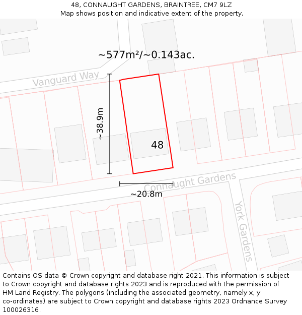 48, CONNAUGHT GARDENS, BRAINTREE, CM7 9LZ: Plot and title map