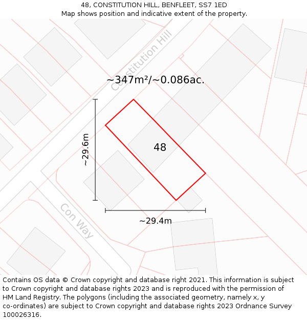 48, CONSTITUTION HILL, BENFLEET, SS7 1ED: Plot and title map