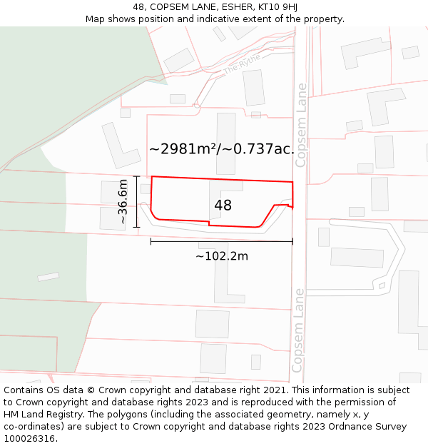 48, COPSEM LANE, ESHER, KT10 9HJ: Plot and title map