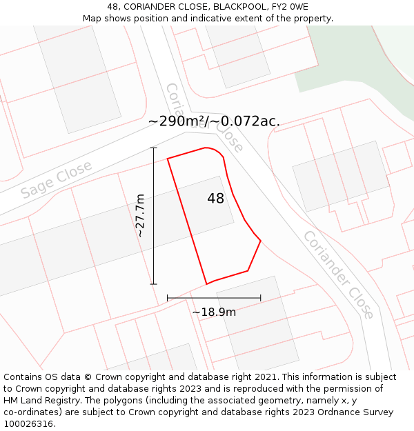 48, CORIANDER CLOSE, BLACKPOOL, FY2 0WE: Plot and title map