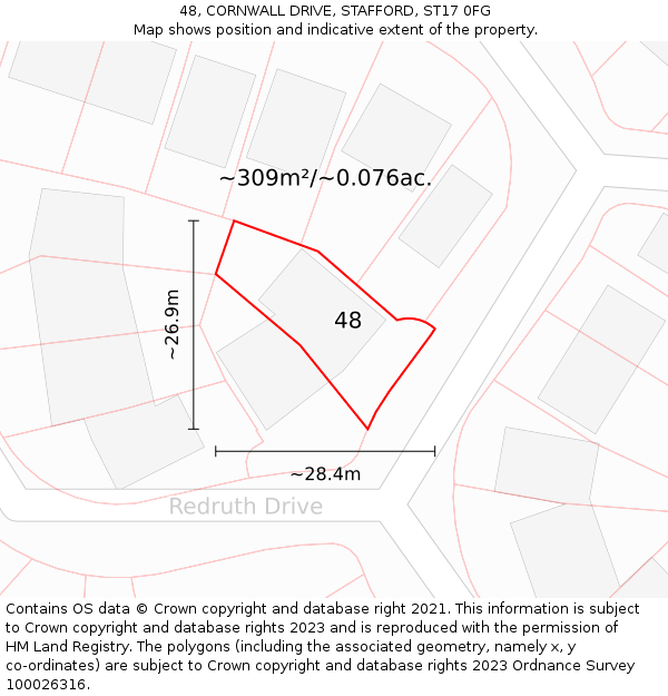 48, CORNWALL DRIVE, STAFFORD, ST17 0FG: Plot and title map